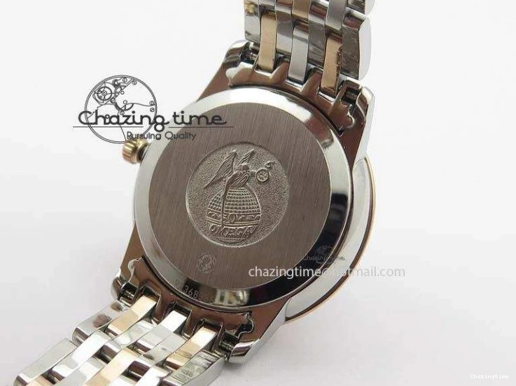 0426 De Ville 27mm SS RG Ladies MK 1:1 Best Edition White MOP Dial Diamond Markers On SS Bracelet Ronda Quartz Chic 8198